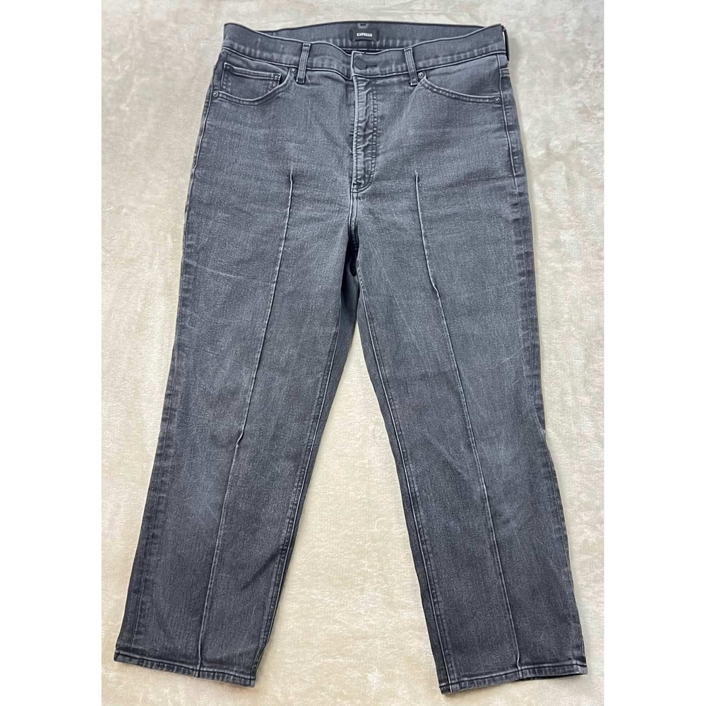 EUC Express Women's Straight Super High Rise Gray Seam Front Denim Jeans Size 14